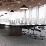 Wood bottom and black top conference room table for office